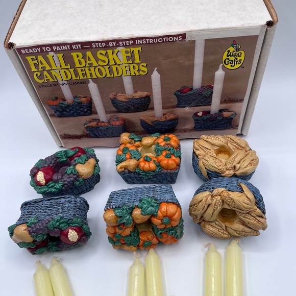 Fall/Thanksgiving candle holders with candles in box, never used - Picture 2 of 3